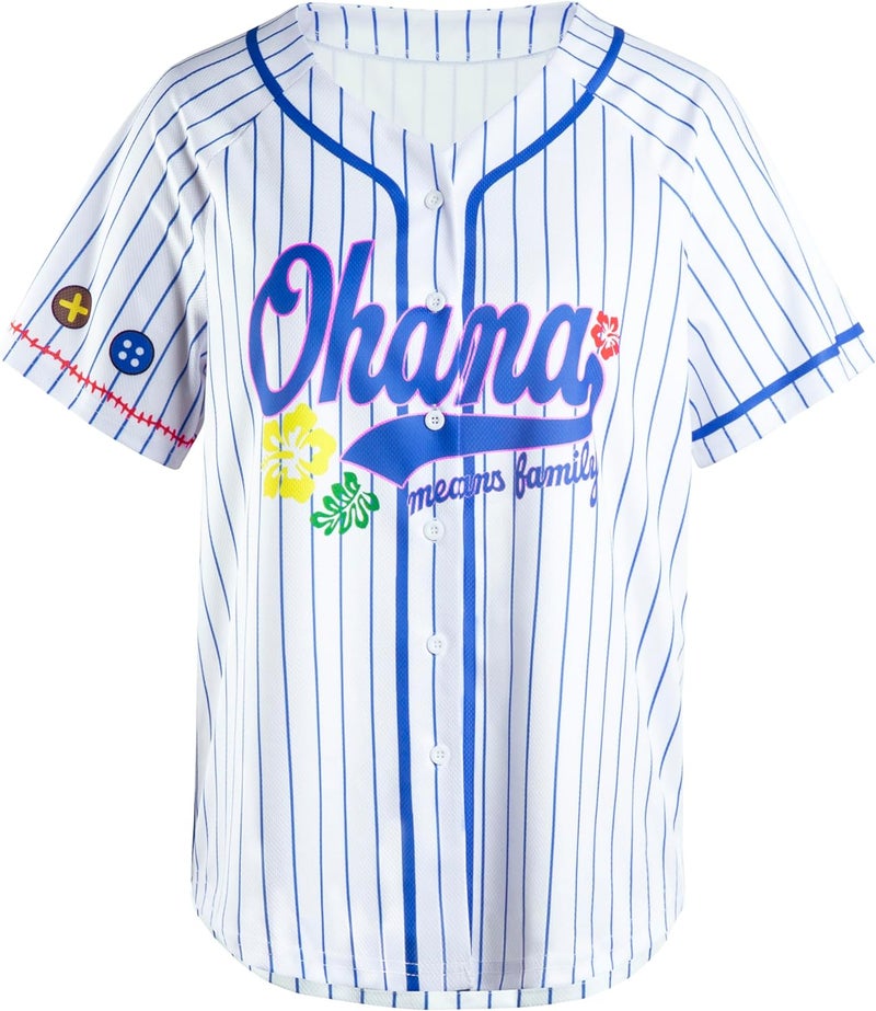 BANGELY Hawaiian Shirts Women Ohana Means Family Shirt Hawaiian Hibiscus Tropical Flower Button Down Baseball Jersey Tops - Image 1